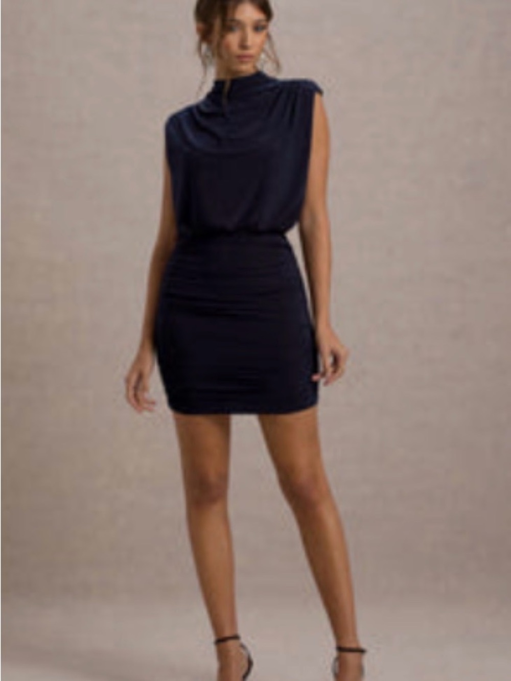 Club L London Navy High-Neck Draped Mini Dress